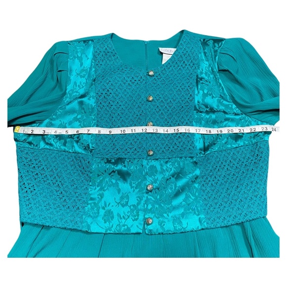 Lady Dorby Teal Dress 18W • Jacquard Lace Bodice • Vintage Midi • Plus Size - Picture 5 of 8